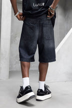 Black Island Washed Black Relaxed Denim Shorts