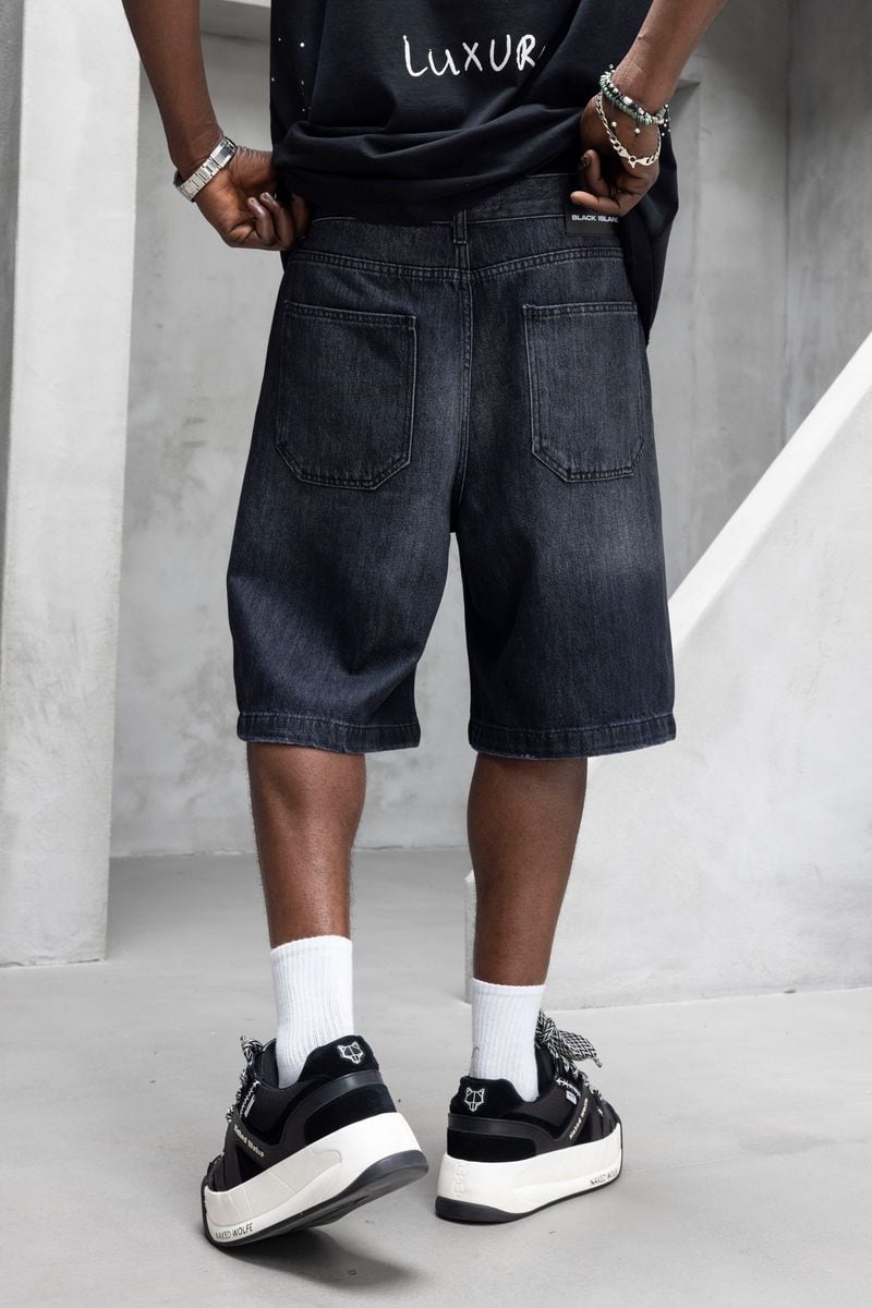 Black Island Washed Black Relaxed Denim Shorts