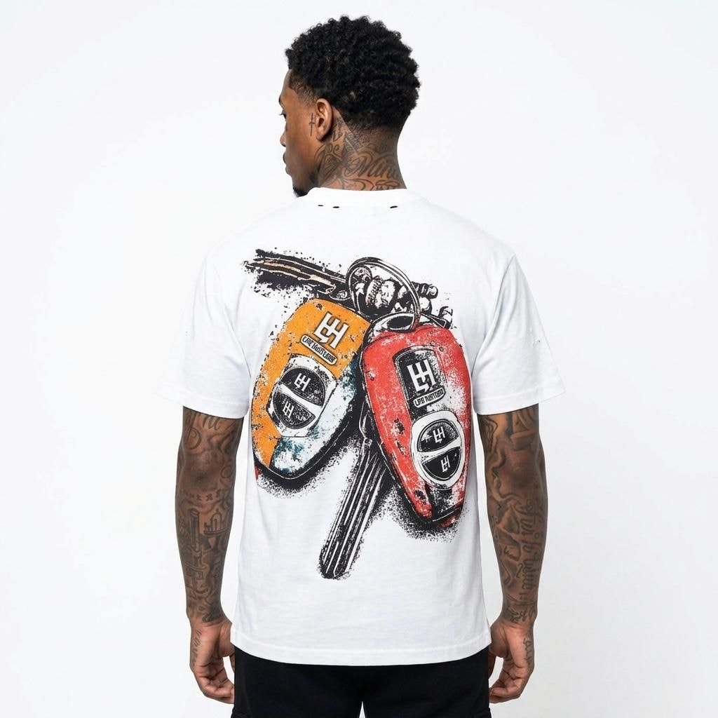 LIFE HUSTLERS SPORTS CAR WHITE T-SHIRT