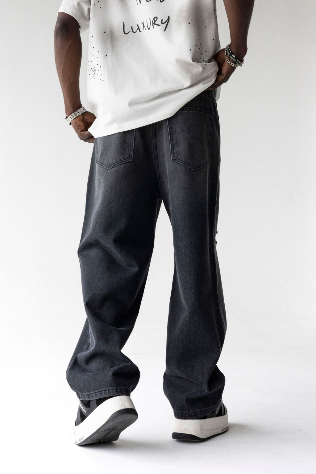 Black Island Washed Black Distressed Baggy Denim