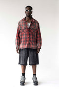 BLACK ISLAND Studded Check Shirt RED