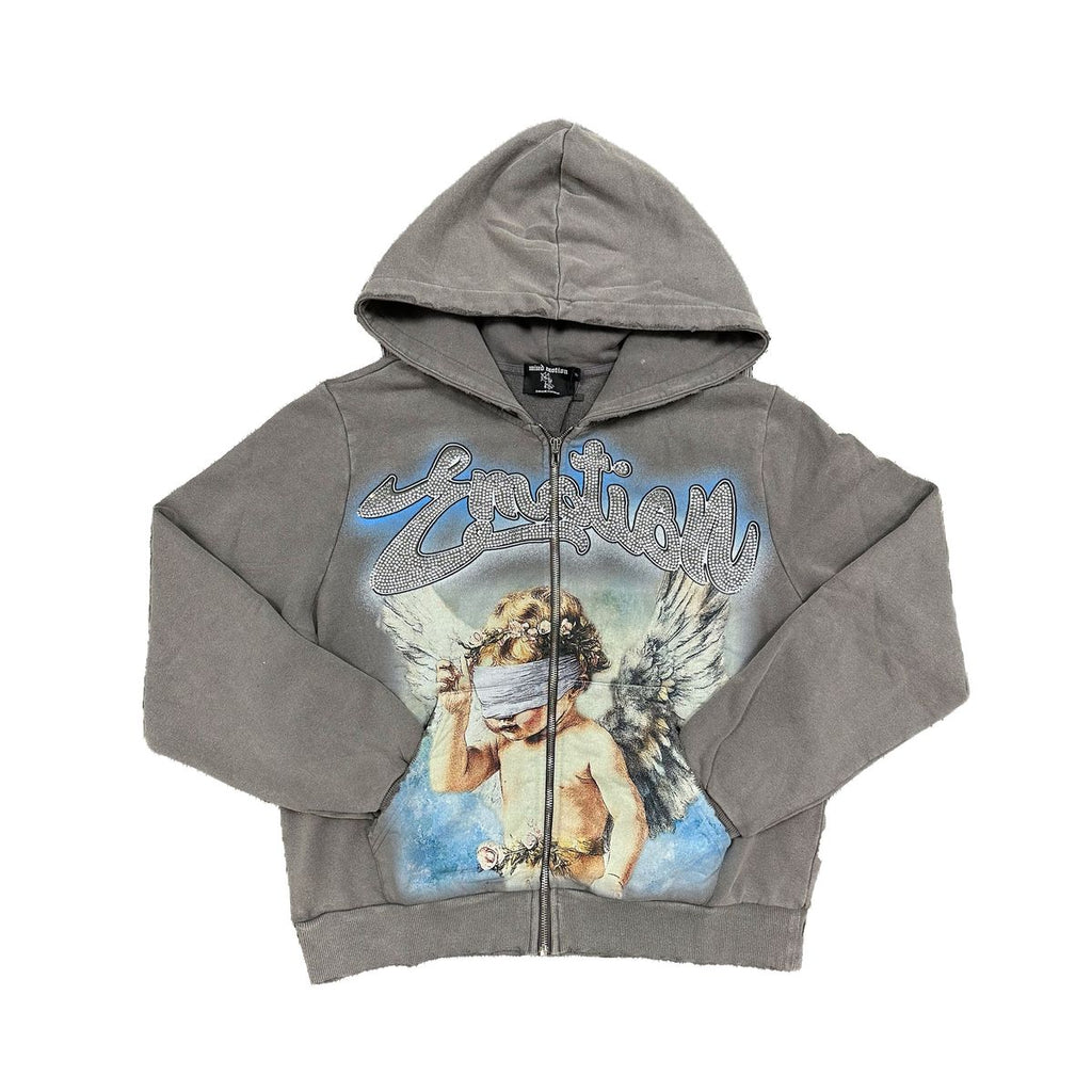 Mixed Emotions Rhinestone Grey Hoodie