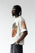 Black Island Oversized Dragon Print White T-Shirt