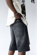 Black Island Distressed Washed Denim Shorts