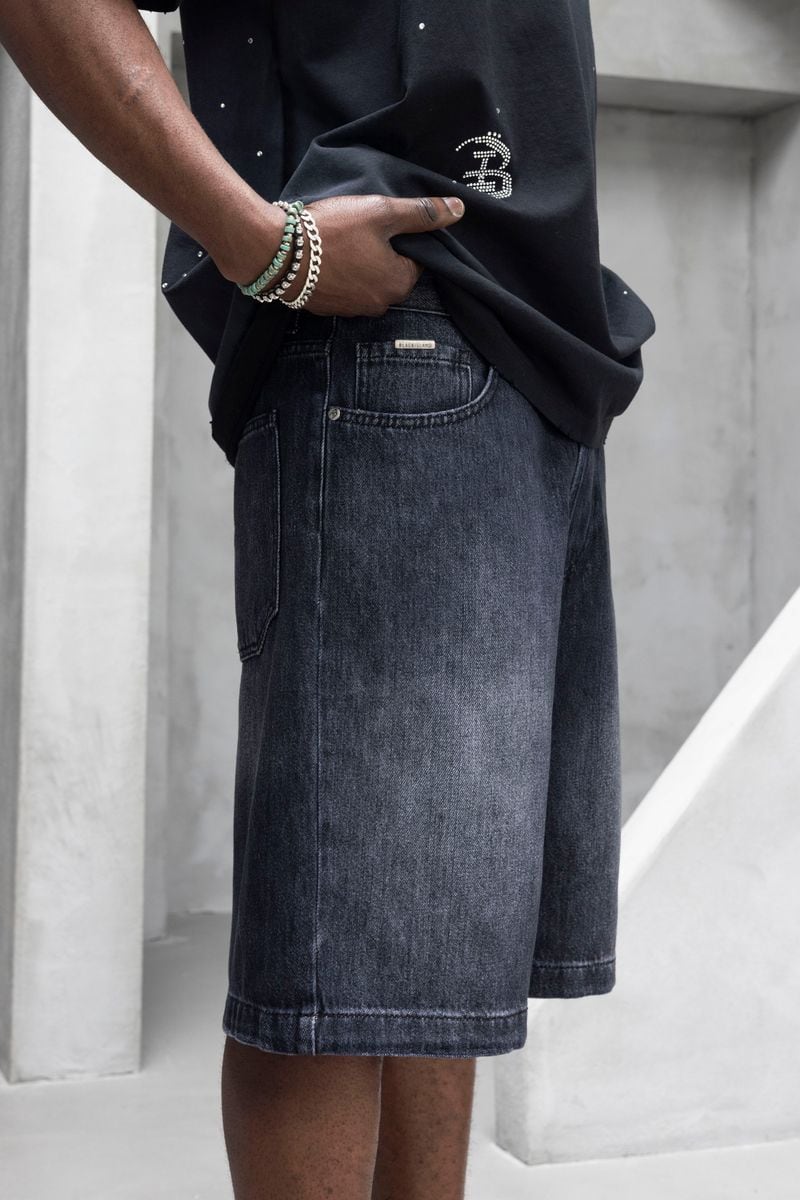 Black Island Washed Black Relaxed Denim Shorts