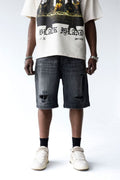 Black Island Distressed Washed Denim Shorts
