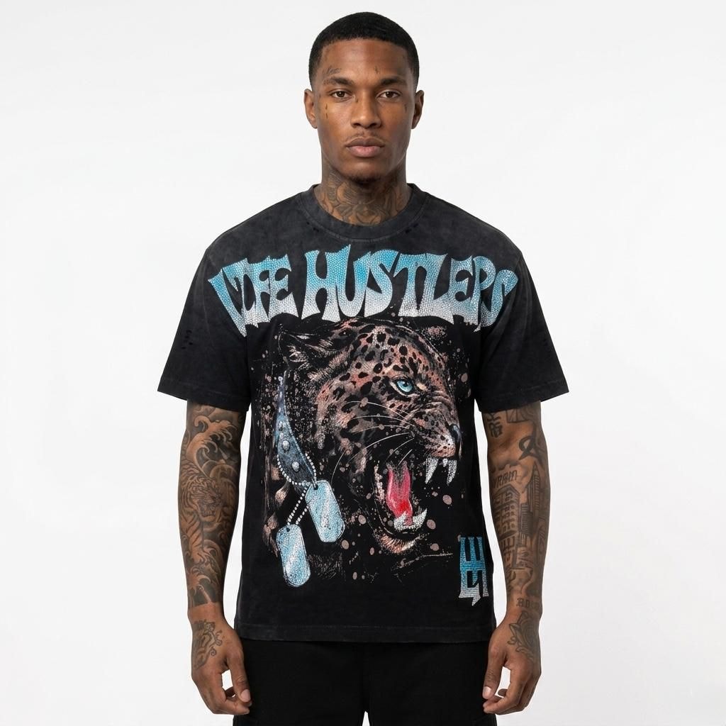 LIFE HUSTLERS LEOPARD BLACK T-SHIRT