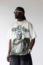 Black Isalnd Statue Snake Graphic Oversized T-Shirt