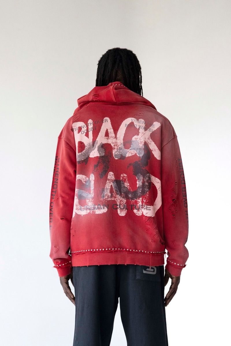 BLACK ISLAND Distressed Red Zip-Up Hoodie 1931