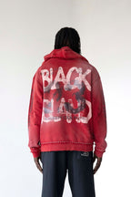 BLACK ISLAND Distressed Red Zip-Up Hoodie 1931