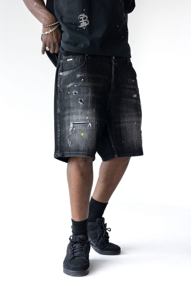 Black Island Black Washed Distressed Denim Shorts