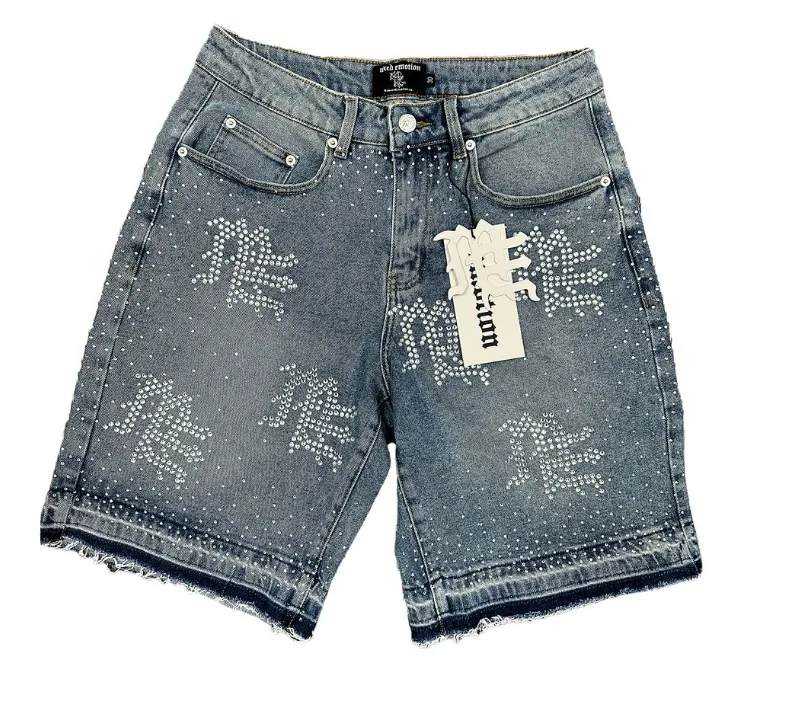 Mixed Emotions 'ME' Rhinestone Blue Denim Shorts