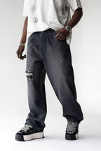 Black Island Washed Black Distressed Baggy Denim