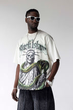Black Isalnd Statue Snake Graphic Oversized T-Shirt