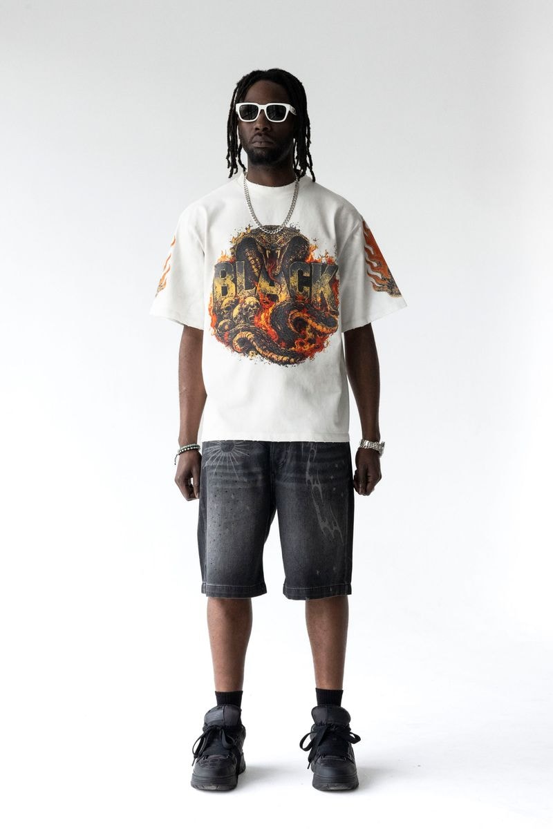 Black Island Oversized Dragon Print White T-Shirt