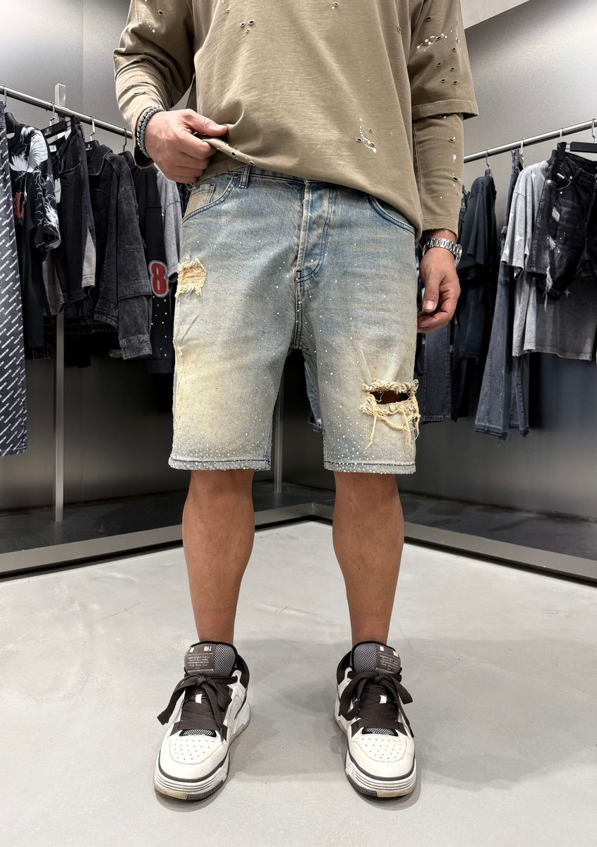 Black Island Distressed Washed Denim Shorts