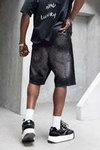 Black Island Washed Paint Detail Denim Shorts