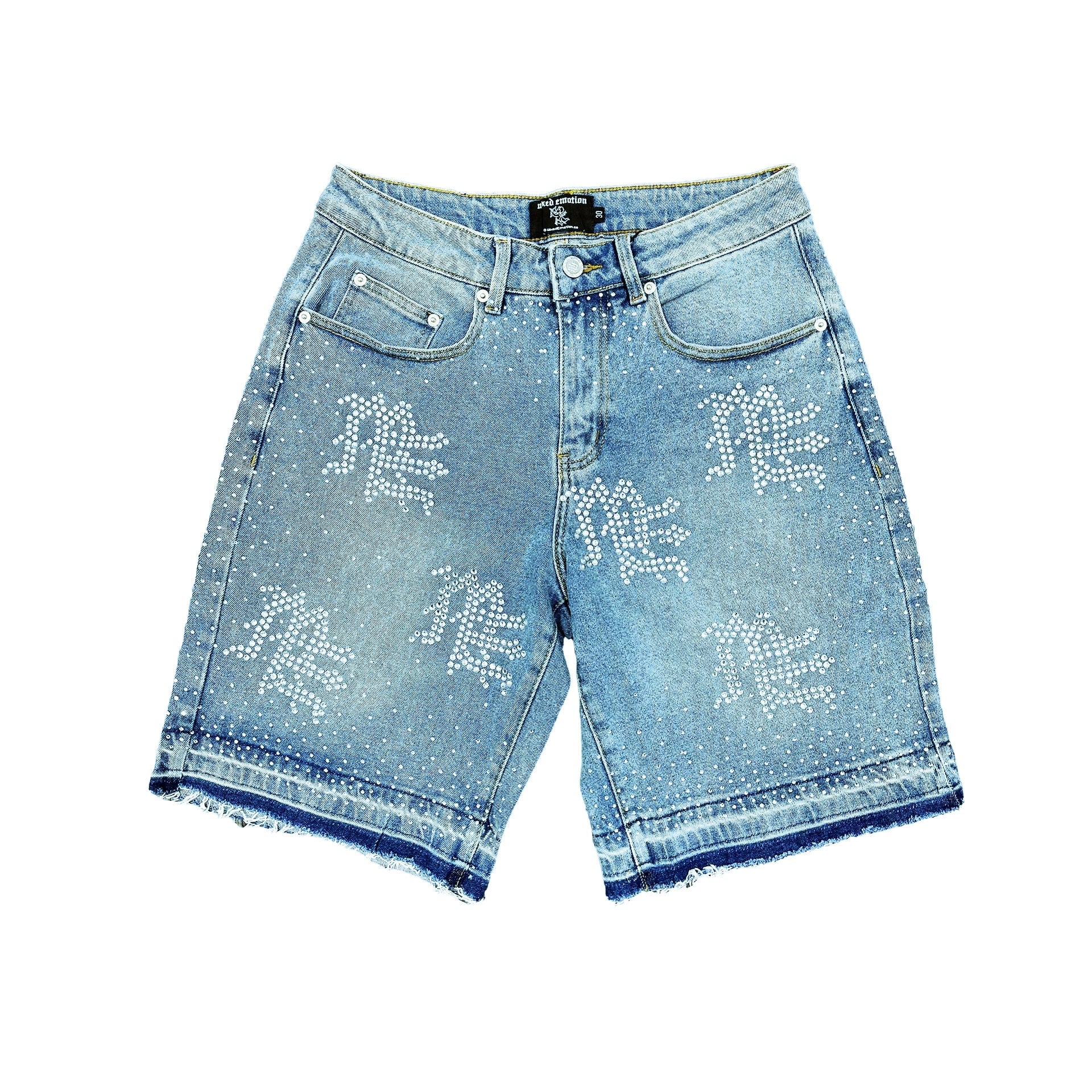 Mixed Emotions 'ME' Rhinestone Blue Denim Shorts