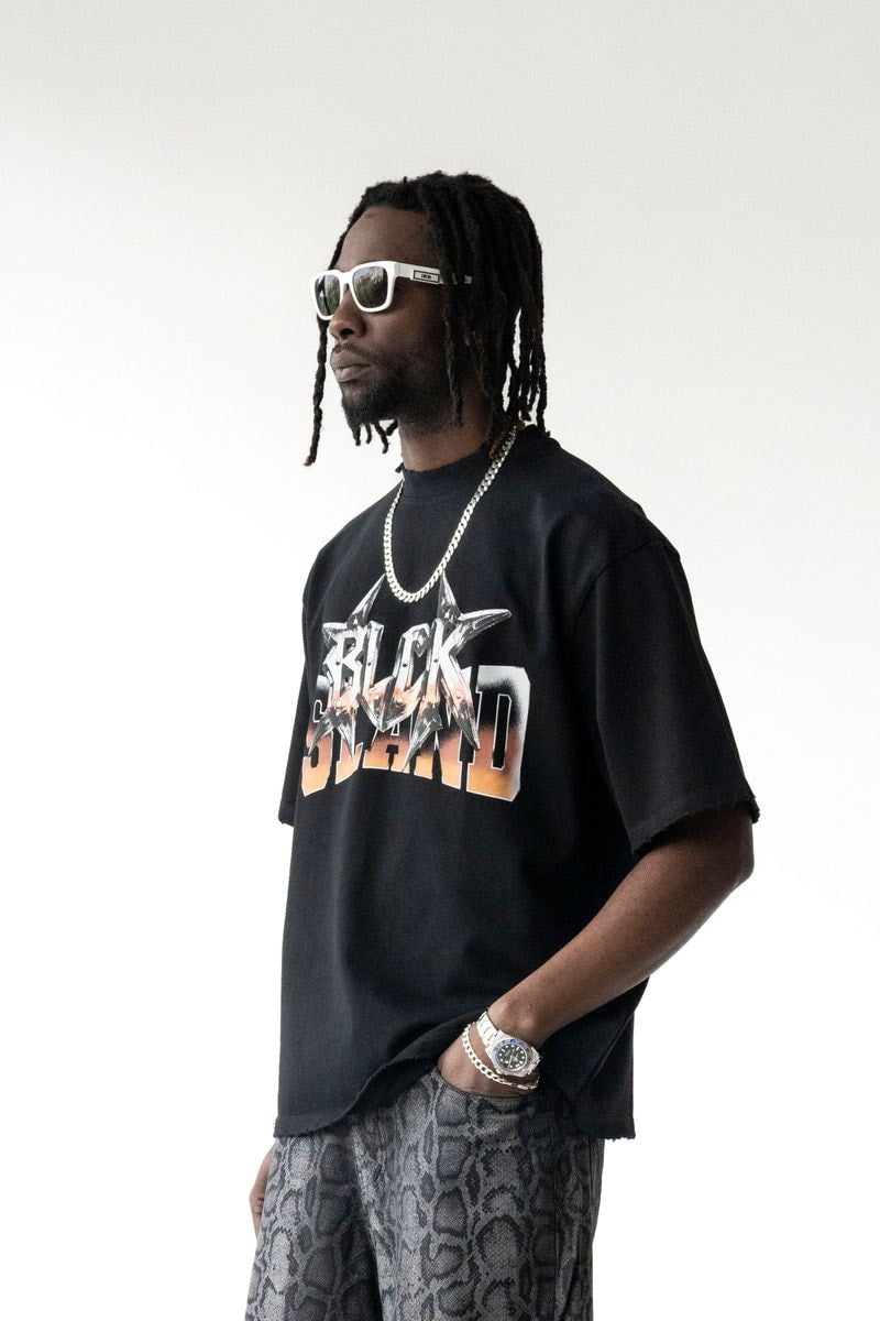 Black Island Oversized Logo Graphic Black T-Shirt