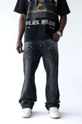 BLACK ISLAND Rhinestone Detail Baggy Jeans