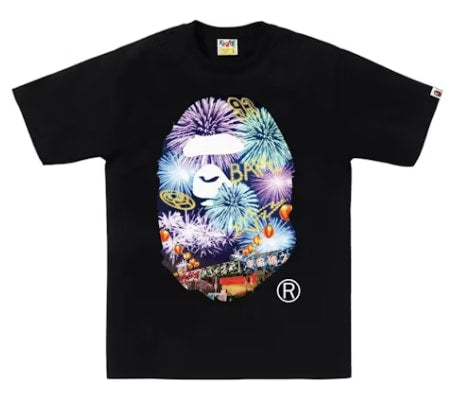 BAPE FIREWORK APE HEAD PHOTO BLACK TEE