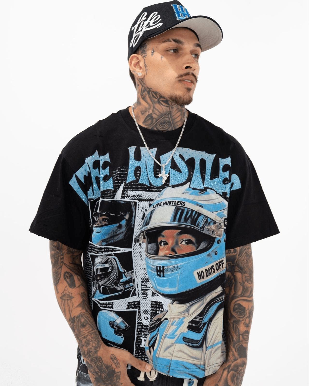 LIFE HUSTLERS RACER BLACK T-SHIRT
