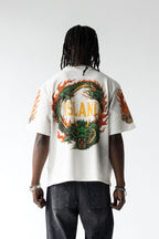 Black Island Oversized Dragon Print White T-Shirt
