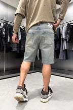 Black Island Distressed Washed Denim Shorts