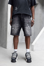 Black Island Washed Paint Detail Denim Shorts
