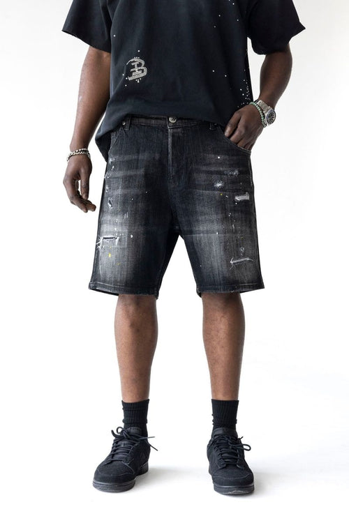 Black Island Black Washed Distressed Denim Shorts