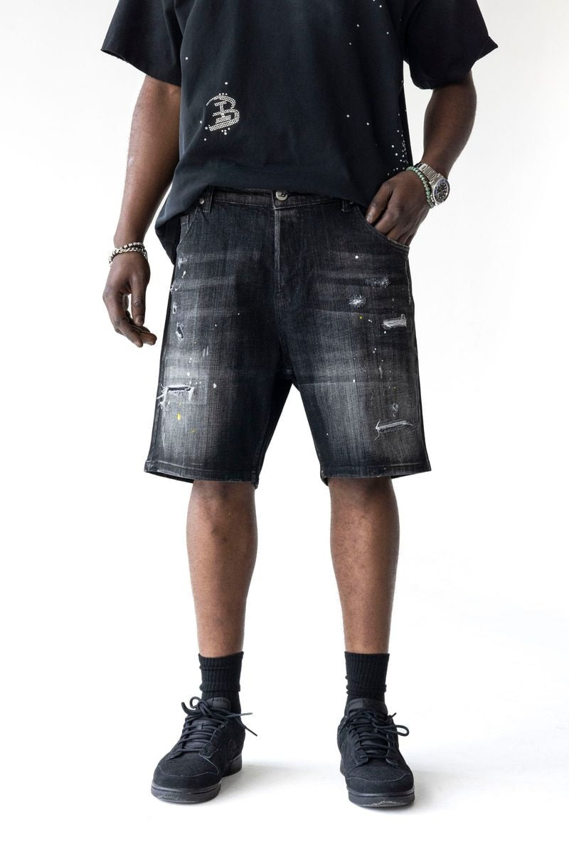 Black Island Black Washed Distressed Denim Shorts