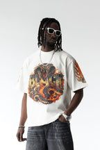 Black Island Oversized Dragon Print White T-Shirt