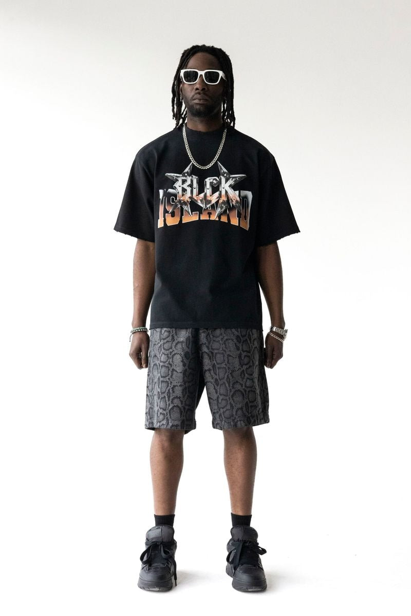 Black Island Oversized Logo Graphic Black T-Shirt