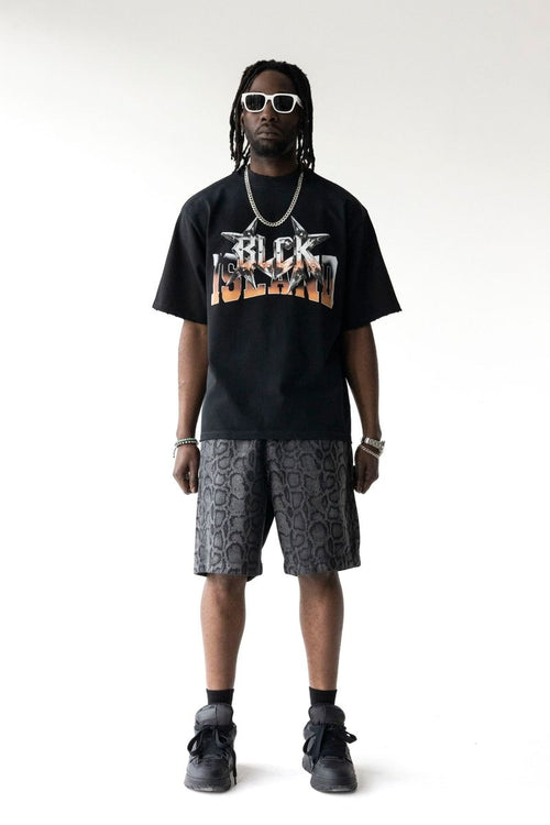 Black Island Oversized Logo Graphic Black T-Shirt