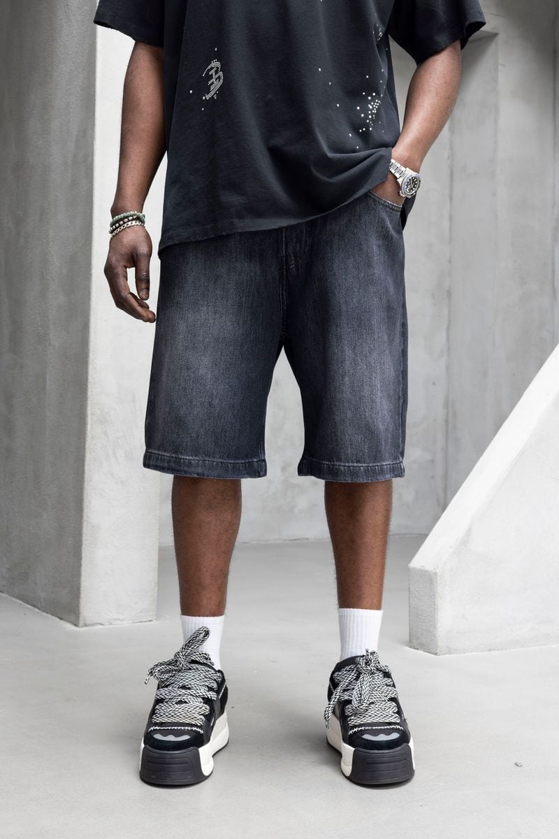 Black Island Washed Black Relaxed Denim Shorts