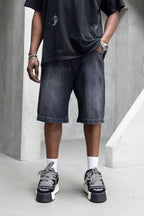 Black Island Washed Black Relaxed Denim Shorts