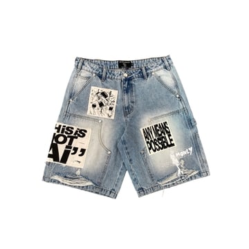 MIXED EMOTIONS Blue “AI” Denim shorts